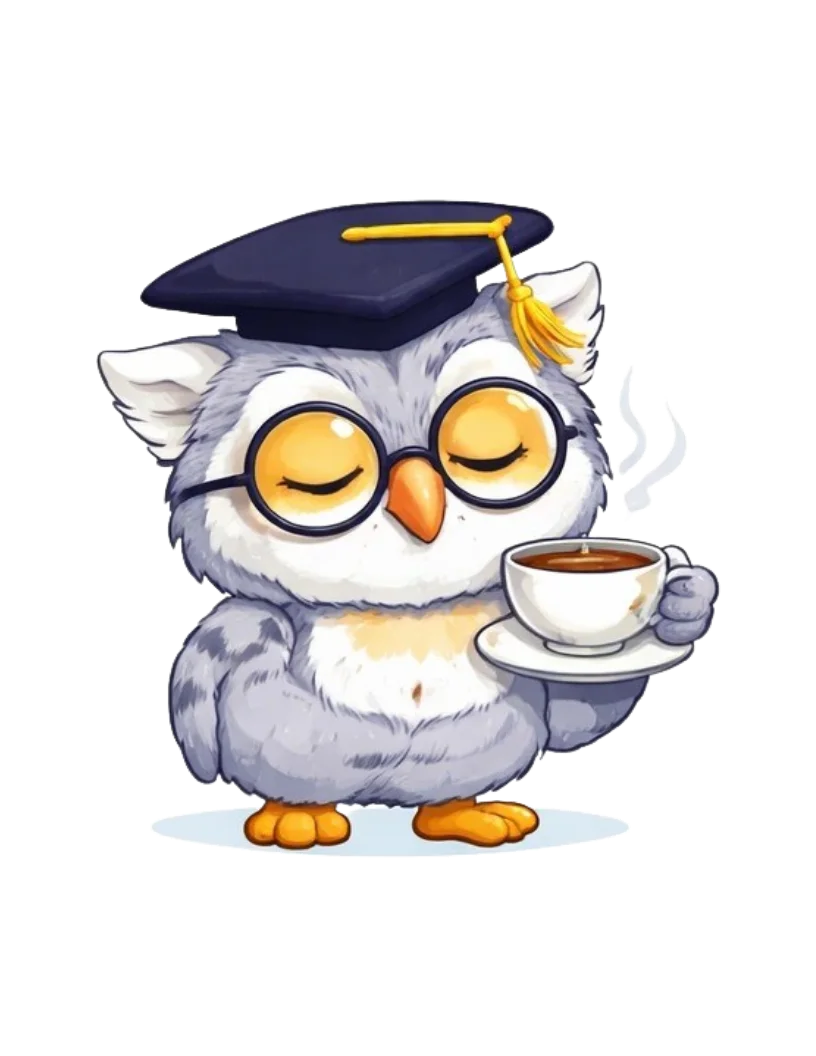 Marco the owl with coffee