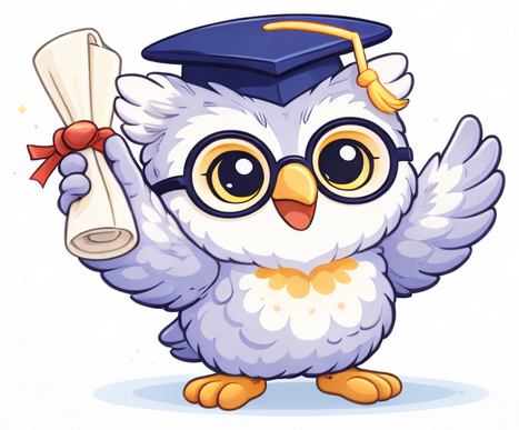 Marco the owl with diploma